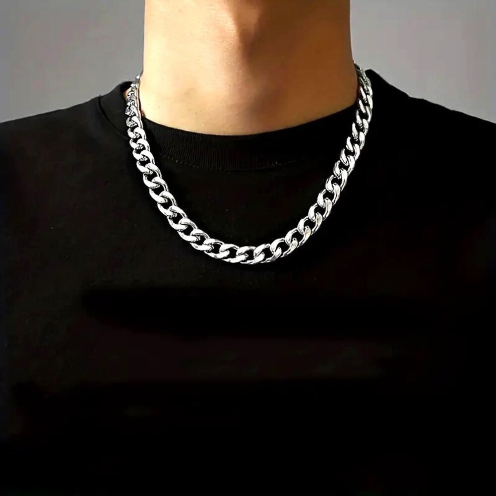 Necklace Chain Chunky 22' Stainless Steel Silver Scene Edgy Rock Unisex Bold - Picture 4 of 4